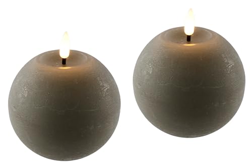 LED Kugelkerzen 2er Set aus Echtwachs batteriebetrieben realistische Flamme mit Timerfunktion runde Dekokerzen für Adventskranz Kranz oder einzeln Echtwachskerze Flackernd Stumpenkerze Adventskerzen von Flair Flower