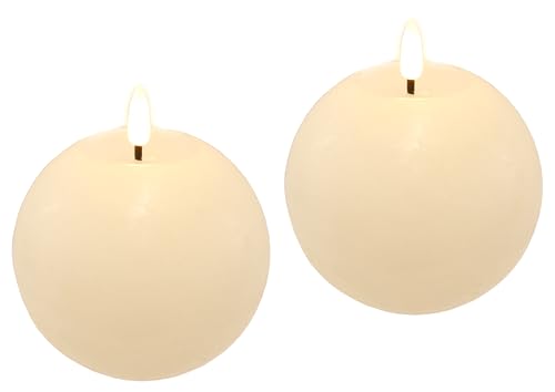 LED Kugelkerzen 2er Set aus Echtwachs batteriebetrieben realistische Flamme mit Timerfunktion runde Dekokerzen für Adventskranz Kranz oder einzeln Echtwachskerze Flackernd Stumpenkerze Adventskerzen von Flair Flower