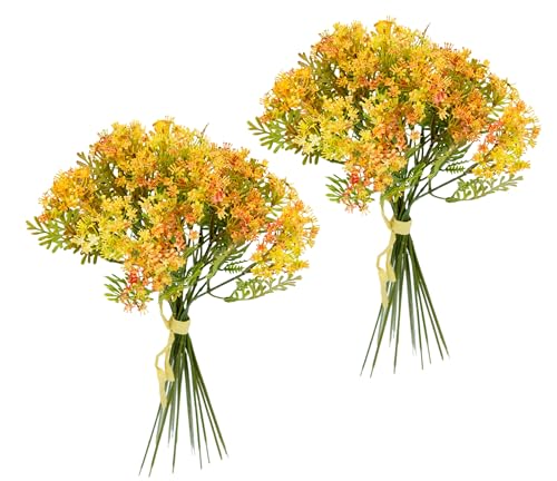 Mini-Blütenbund künstlicher Strauß Bund Schleierkraut Blütenbusch Mittelstück Tischdeko Hochzeitsdeko Kunstblumen Pflanze Gypsophila feine Blüten Blumen für Hochzeit Brautsträuße Dekoration, orange von Flair Flower