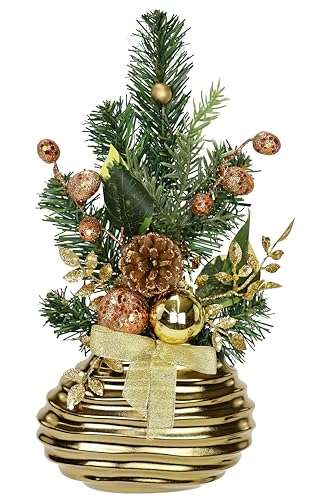 Mini Weihnachtsbaum in Vase Weihnachtsdeko mit Weihnachtskugel Beeren Apfel Tannenzweige Tannenbaum Christbaum Weihnachtsdekoration Wohnkultur Kunstpflanze Dekopflanze Zimmerpflanze Tischdeko von Flair Flower