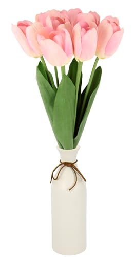 Real-Touch Tulpen in Vase künstlich Tulpenstrauß Einzelblumen Kunstblumen Frühjahrsdeko Blume Frühjahrsdeko Osterdeko Mittelstück Deko Seidenblume Kunsttulpe Tischdeko Floristik von Flair Flower