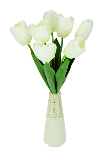 Real Touch Tulpenbund 7 Blüten in Vase Frühjahrsdeko Frühlingsdeko Osterdeko Tischdeko Kunstblumen Künstliche Blumen Gefälschte Tulpe Hochzeit Hotel Party Dekoration Einzelblume Stielblume Seidenblume von Flair Flower