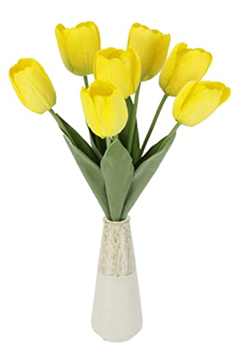 Flair Flower Real Touch Tulpenbund 7 Blüten in Vase Frühjahrsdeko Frühlingsdeko Osterdeko Tischdeko Kunstblumen Künstliche Blumen Tulpen Dekoration Einzelblume Seidenblume von Flair Flower