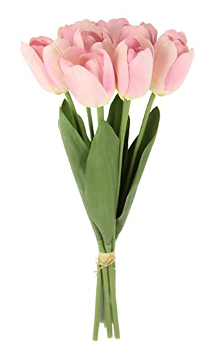 Real-Touch Tulpenbund mit 7 Blüten, 35 cm, Frühjahrsdeko, Frühlingsdeko, Osterdeko, Kunstblumen, Künstliche Blumen, Dunkelrosa von Flair Flower
