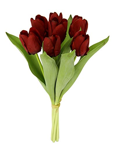 Real-Touch Tulpenbund mit 7 Blüten, 35 cm, Frühjahrsdeko, Frühlingsdeko, Osterdeko, Kunstblumen, Künstliche Blumen, Rot von Flair Flower