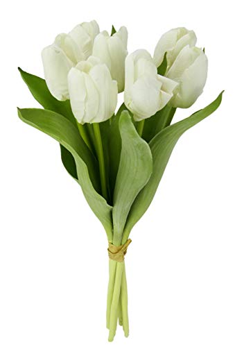 Real-Touch Tulpenbund mit 7 Blüten, 35 cm, Frühjahrsdeko, Frühlingsdeko, Osterdeko, Kunstblumen, Künstliche Blumen, Weiss von Flair Flower