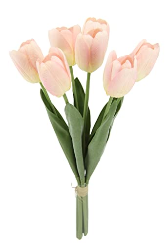 Real-Touch Tulpenbund mit 7 Blüten, 35 cm, Frühjahrsdeko, Frühlingsdeko, Osterdeko, Kunstblumen, Künstliche Blumen, hellrosa von Flair Flower