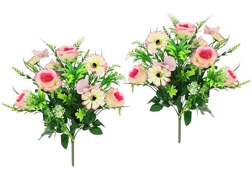 Rosenstrauß künstlich Rosenbusch Kunstblumen Strauß Bouquet Seidenblumen Blumenbouquet Blumenstrauß Blumenarrangements Blumendeko Künstliche Rose Ranunkeln Rose Brautstrauß Hochzeitsdeko 2er Set von Flair Flower