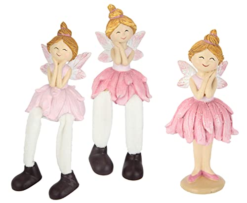 Set Elfen Kantenhocker Figur Fee Statue Ornament Dekofigur Dekoelement Figur Motiv zum Dekorieren Zierelement Geschenkidee Märchenfigur romantische Deko für Mädchenzimmer rosa Ballerina Ballett von Flair Flower