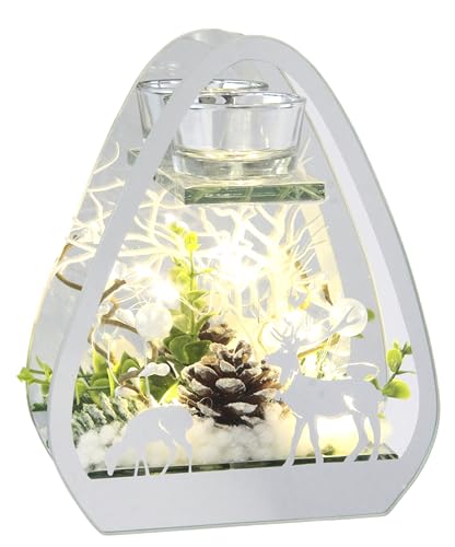 Teelichthalter aus Glas mit Kerze LED Licht Tannenzweigen Tannenbaum Kerzenhalter Deko-Objekt Lampe Stimmungslicht Weihnachtsdeko Dekoration Weihnachten Glas Geschenk Dekoobjekt Ornamente 3D Bild von Flair Flower