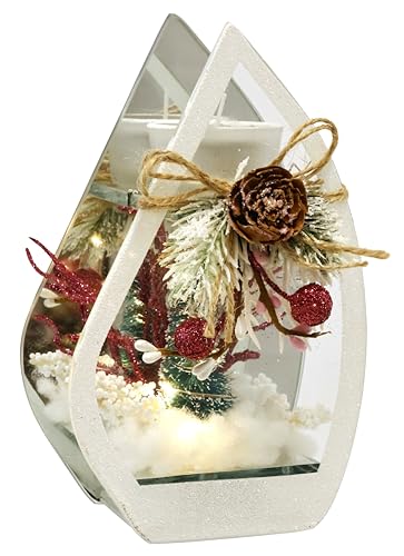 Teelichthalter aus Glas mit Kerze LED Licht Tannenzweigen Tannenbaum Kerzenhalter Deko-Objekt Lampe Stimmungslicht Weihnachtsdeko Dekoration Weihnachten Glas Geschenk Dekoobjekt Ornamente 3D Bild von Flair Flower