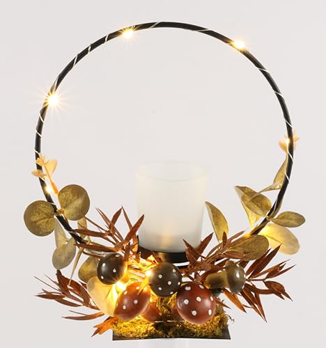 Teelichthalter aus Glas mit LED-Licht Teelichtkerze herbstlich dekoriert mit Pilze Eichhörnchen Herbstlaub 16cm Deko Kunstblumen Kerzenständer Kerzenhalter Tischdeko Kerze Windlicht Lampe, Bogen Teelichthalter aus Glas mit LED-Licht Teelichtkerze herbstlich dekoriert mit Pilze Eichhörnchen Herbstlaub 16cm Deko Kunstblumen Kerzenständer Kerzenhalter Tischdeko Kerze Windlicht Lampe, Bogen von Flair Flower