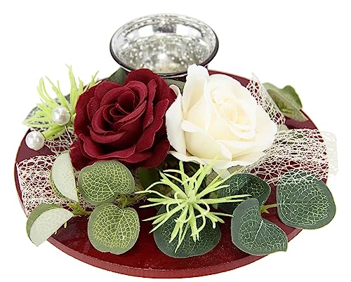 Teelichthalter mit Glaseinsatz dekoriert mit künstlichen Rosen Eukalyptus Kerzenständer Kerzenhalter Tischdeko Kerzen Muttertag Valentinstag Hochzeit Hochzeitsdeko Windlicht Deko für Terrasse Balkon Teelichthalter mit Glaseinsatz dekoriert mit künstlichen Rosen Eukalyptus Kerzenständer Kerzenhalter Tischdeko Kerzen Muttertag Valentinstag Hochzeit Hochzeitsdeko Windlicht Deko für Terrasse Balkon von Flair Flower