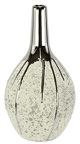 Vase aus Keramik bauchig Keramikvase Dekovase Pampasgras Einzelblumen Trockenblumen Zylindervase Silber weiß matt glänzend Bodenvase Blumenvase Modern Vasen für Tischdeko Tischvase Trockenblume 24cm von Flair Flower