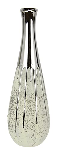 Vase aus Keramik bauchig Keramikvase Dekovase Pampasgras Einzelblumen Trockenblumen Zylindervase Silber weiß matt glänzend Bodenvase Blumenvase Modern Vasen für Tischdeko Tischvase Trockenblume 35cm von Flair Flower