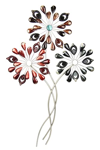 Flair Flower Wanddeko Blumen aus Metall Wandskulptur Blätter Bild 3D Skulptur Einzigartig Deko Wandrelief Abstrakt Extravagant Geschenk Designer Wandobjekt Blüten Dekobild, Dunkelrot, ca.68x40 cm von Flair Flower