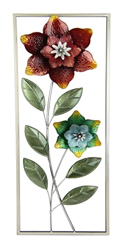 Flair Flower Wanddeko Metall Wandskulptur Blumen Blätter Metallbild Wandbild Wandschmuck Blume Bild 3D Skulptur Einzigartig Deko Terrassendeko Wandrelief Abstrakt Extravagant Blüten, Rot, ca.74x28 cm von Flair Flower