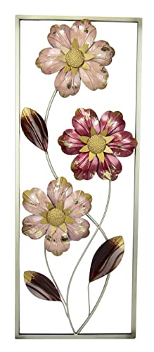 Flair Flower Wanddeko Metall Wandskulptur Blumen Blätter Metallbild Blume Bild 3D Skulptur Einzigartig Deko Terrassendeko Wandrelief Abstrakt Extravagant Geschenk Designer Blüten, Rosa, ca.74x28 cm von Flair Flower