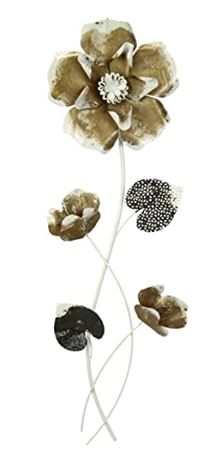 Flair Flower Wanddeko Metall Wandskulptur Blumen Blätter Metallbild Blume Bild 3D Skulptur Einzigartig Deko Terrassendeko Wandrelief Abstrakt Extravagant Geschenk Designer Blüten, Gold, 70x22 cm von Flair Flower