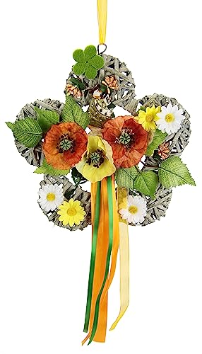 Flair Flower Wandkranz Blume mit Mohnblumen Gänseblümchen Margeriten mit Schleife zum Hängen Kunstblumen Blüten Kränze Wanddeko Türschmuck Wandschmuck Türkranz, Blume von Flair Flower