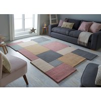 FLAIR RUGS Wollteppich "Abstract Collage, 100% Wolle" rechteckig 11 mm Höhe Karo Design, Patchwork, modern, mehrfarbig, Wohnzimmer, Schlafzimmer von Flair Rugs