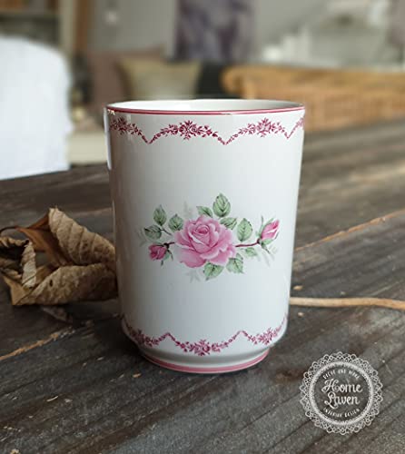 Zahnputzbecher Becher -Rosita- Keramik Creme rosa Landhaus Shabby Nostalgie von Flair Vitrine