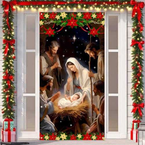 Krippenbanner Krippe Hintergrund Schild Religiöse Winter Xmas Decor Jesus Weihnachtsdekorationen für Zuhause von Flaircave