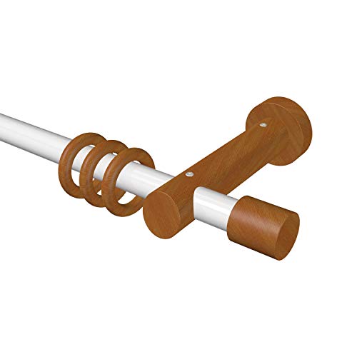 Flairdeco Gardinenstange 20 mm Ø, 1-läufig, Typ Kappe, Metall/Holz, Weiß/Kirschbaum lackiert, 400 cm (geteilt 2x200 cm) von Flairdeco