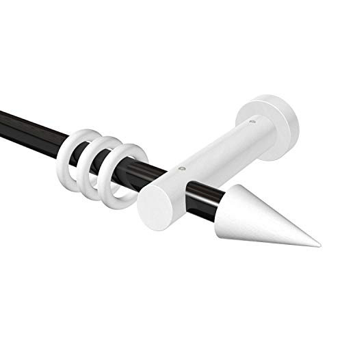 Flairdeco Gardinenstange 20 mm Ø, 1-läufig, Typ Kegel, Metall/Holz, Schwarz/Weiß lackiert, 320 cm (geteilt 2x160 cm) von Flairdeco