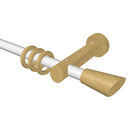 Flairdeco Gardinenstange 20 mm Ø, 1-läufig, Typ Konus, Metall/Holz, Weiß/Buche lackiert, 400 cm (geteilt 2x200 cm) von Flairdeco