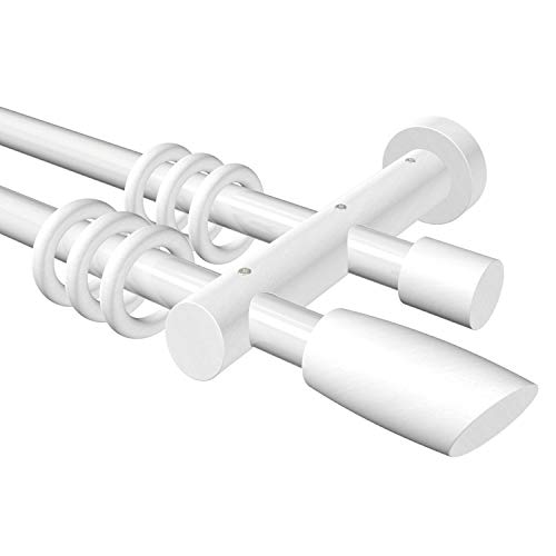 Flairdeco Gardinenstange 20 mm Ø, 2-läufig, Typ Ellipse, Metall/Holz, Weiß, 600 cm (geteilt 3x200 cm) von Flairdeco