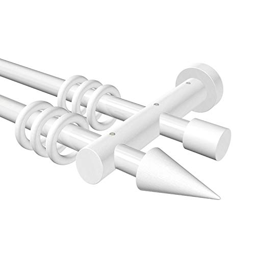 Flairdeco Gardinenstange 20 mm Ø, 2-läufig, Typ Kegel, Metall/Holz, Weiß, 200 cm von Flairdeco