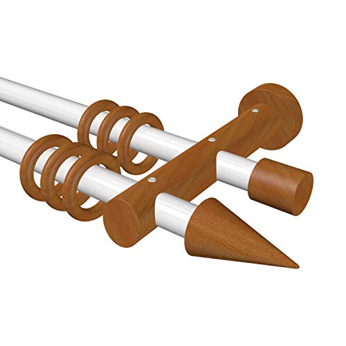 Flairdeco Gardinenstange 20 mm Ø, 2-läufig, Typ Kegel, Metall/Holz, Weiß/Kirschbaum lackiert, 120 cm von Flairdeco