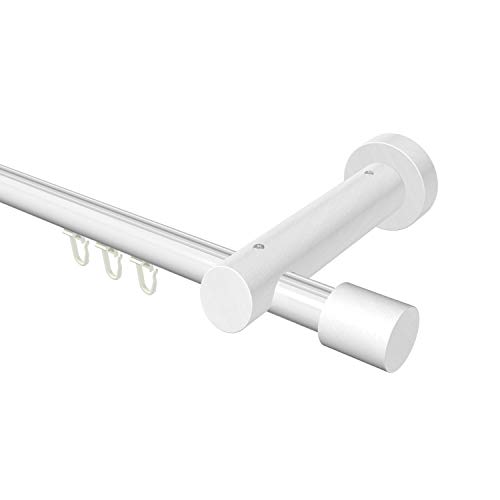 Flairdeco Innenlauf-Gardinenstange 20 mm Ø, 1-läufig, Typ Kappe, Alu/Holz, Weiß, 160 cm von Flairdeco