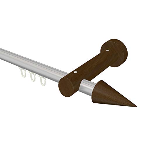 Flairdeco Innenlauf-Gardinenstange 20 mm Ø, 1-läufig, Typ Kegel, Alu/Holz, Silber-Grau/Nussbaum lackiert, 160 cm von Flairdeco