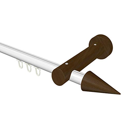 Flairdeco Innenlauf-Gardinenstange 20 mm Ø, 1-läufig, Typ Kegel, Alu/Holz, Weiß/Nussbaum lackiert, 200 cm von Flairdeco
