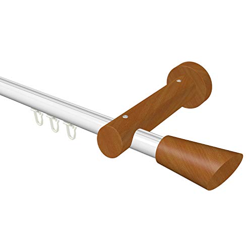 Flairdeco Innenlauf-Gardinenstange 20 mm Ø, 1-läufig, Typ Konus, Alu/Holz, Weiß/Kirschbaum lackiert, 600 cm (geteilt 3x200 cm) von Flairdeco