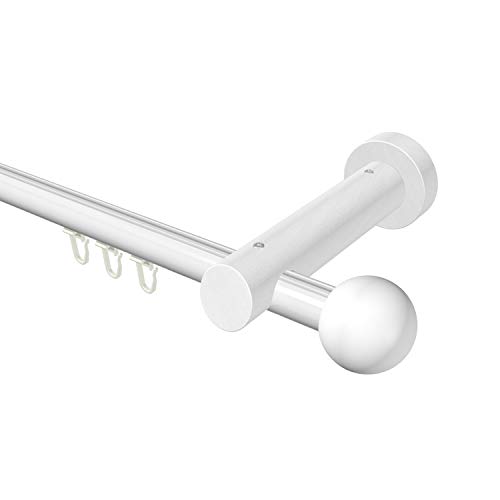 Flairdeco Innenlauf-Gardinenstange 20 mm Ø, 1-läufig, Typ Kugel, Alu/Holz, Weiß, 480 cm (geteilt 2x240 cm) von Flairdeco
