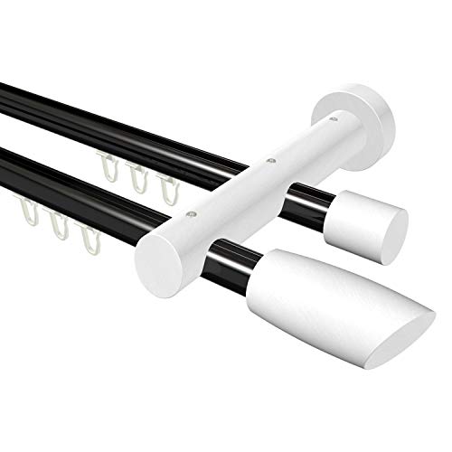 Flairdeco Innenlauf-Gardinenstange 20 mm Ø, 2-läufig, Typ Ellipse, Alu/Holz, Schwarz/Weiß lackiert, 240 cm von Flairdeco