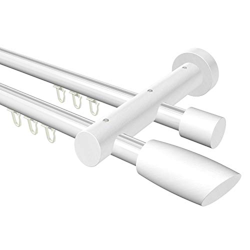 Flairdeco Innenlauf-Gardinenstange 20 mm Ø, 2-läufig, Typ Ellipse, Alu/Holz, Weiß, 600 cm (geteilt 3x200 cm) von Flairdeco