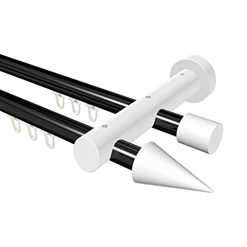 Flairdeco Innenlauf-Gardinenstange 20 mm Ø, 2-läufig, Typ Kegel, Alu/Holz, Schwarz/Weiß lackiert, 200 cm von Flairdeco