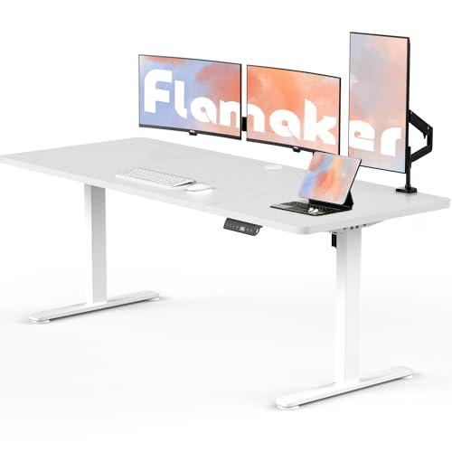 Flamaker 200x100 Höhenverstellbarer Schreibtisch Elektrisch mit Memory-Steuerung Großer Schreibtisch mit Vierteilige Tischplatte USB-Buchse, Rollen (Weiß) von Flamaker