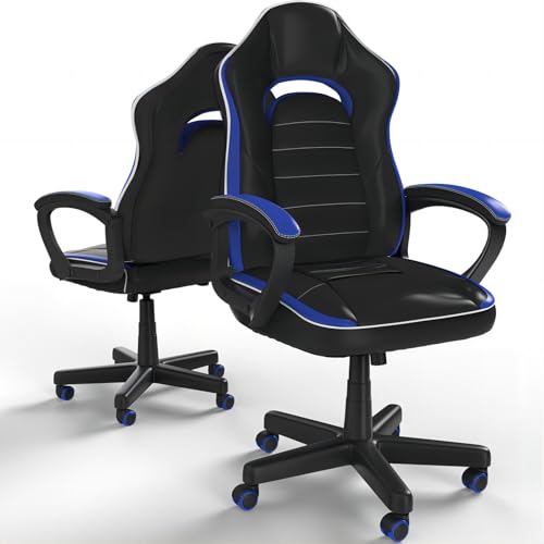 Flamaker Bürostuhl Chefsessel, Ergonomisch Hat Hhenverstellung Bürostuhl, Gaming Stuhl Drehstuhl, Faux Leather Schreibtischstuhl, Bis 150kg (Blau) von Flamaker