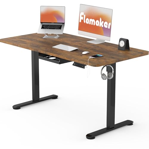 Flamaker Elektrischer Stehschreibtisch für den ganzen Schreibtisch, 100 x 60 cm, USB-Aufladung, höhenverstellbar, mit Memory-Steuerung und Anti-Kollisions-Technologie, mit Rädern (Rustikbraun) von Flamaker