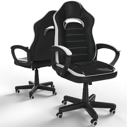Flamaker Gaming Stuhl Bürostuhl Gamer Stuhl 150 kg Belastbarkeit Racing Stuhl Ergonomischer Computerstuhl Drehstuhl Rennstuhl Lederstuhl PC (Weiß) von Flamaker