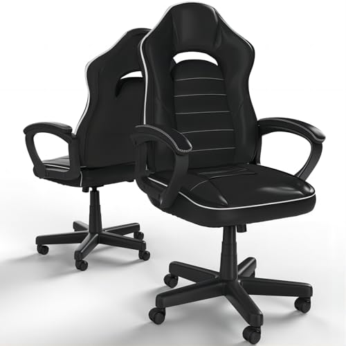 Flamaker Gaming Stuhl Bürostuhl Gamer Stuhl 150 kg Belastbarkeit Racing Stuhl Ergonomischer Computerstuhl Drehstuhl Rennstuhl Lederstuhl PC (Schwarz) von Flamaker