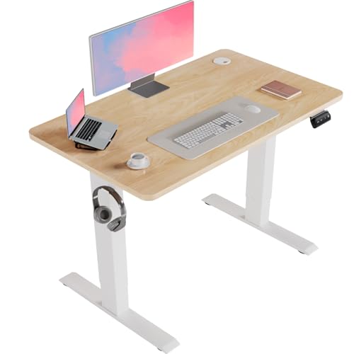 Flamaker Höhenverstellbarer Schreibtisch, Elektrischer Schreibtisch Höhenverstellbar für Steh-Sitz, Computertisch mit Memory-Funktion, Stabiler Tisch Standing Desk, Bürotisch,100 x 60 cm,Beige von Flamaker