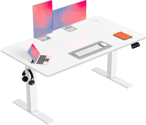 Flamaker Höhenverstellbarer Schreibtisch, Elektrischer Schreibtisch Höhenverstellbar für Steh-Sitz, Computertisch mit Memory-Funktion, Stabiler Tisch Standing Desk, Bürotisch,120 x 60 cm,Weißlich von Flamaker