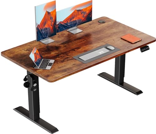 Flamaker Höhenverstellbarer Schreibtisch, Elektrischer Schreibtisch Höhenverstellbar für Steh-Sitz, Computertisch mit Memory-Funktion, Stabiler Tisch Standing Desk, Bürotisch,120 x 60 cm,Braun von Flamaker