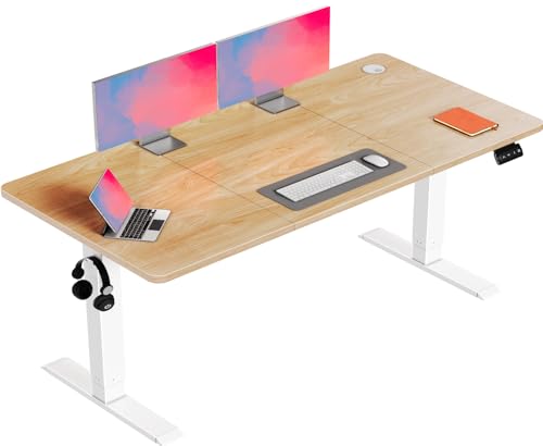 Flamaker Höhenverstellbarer Schreibtisch, Elektrischer Schreibtisch Höhenverstellbar für Steh-Sitz, Computertisch mit Memory-Funktion, Stabiler Tisch Standing Desk, Bürotisch,140 x 60 cm,Beige von Flamaker